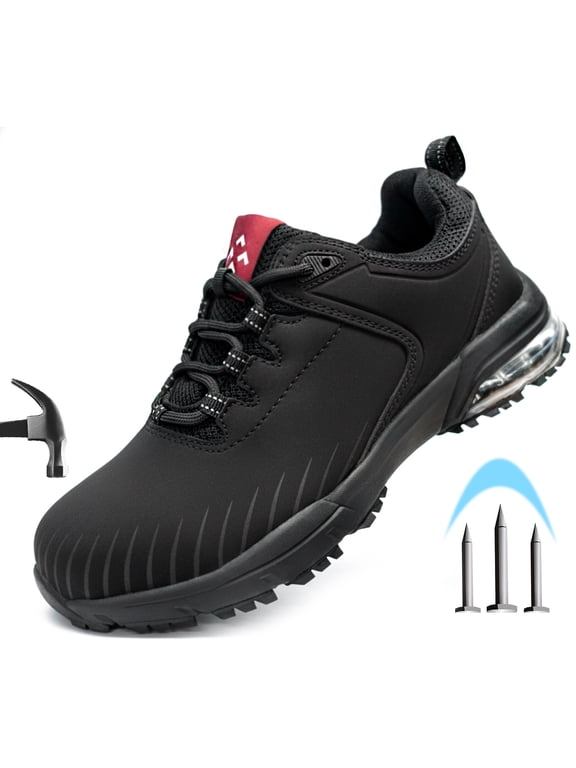 Composite Toe Shoes for Men Work, Safety Shoes Lightweight Slip Resistant Air Cushion Running Shoes Puncture Proof Tread Sneakers,Black Size 11