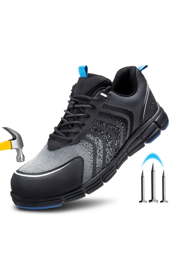 Men's Ultra-Light Composite Toe Safety Shoes - Anti-Impact, Puncture-Resistant & Slip-Resistant for Work & Casual Wear,Black Size 10