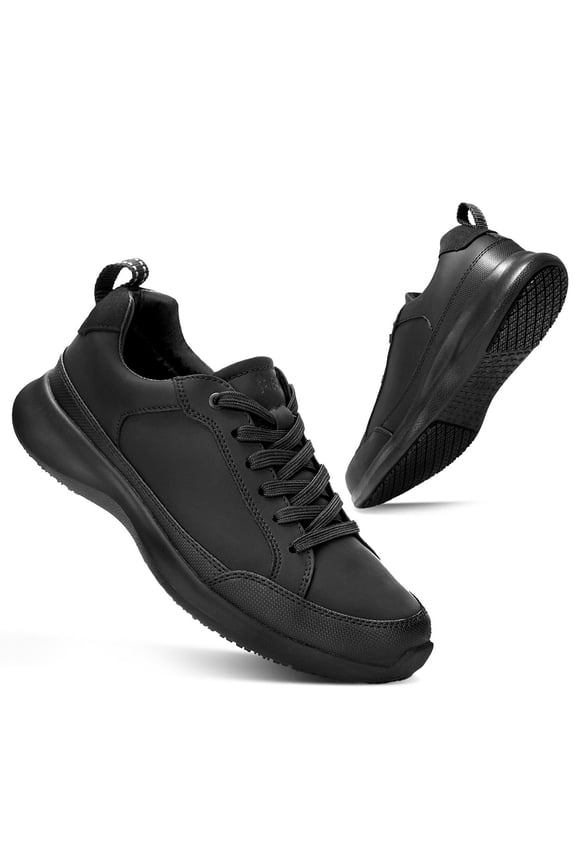 Men's Non-Slip Work Shoes, Waterproof & Oil-Resistant Safety Sneakers for Food Service - Black, Size 12