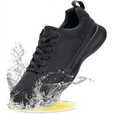 SPIEZ Men's Non-Slip Work Shoes, Waterproof & Oil-Resistant Safety Sneakers for Food Service - Black, Size 12