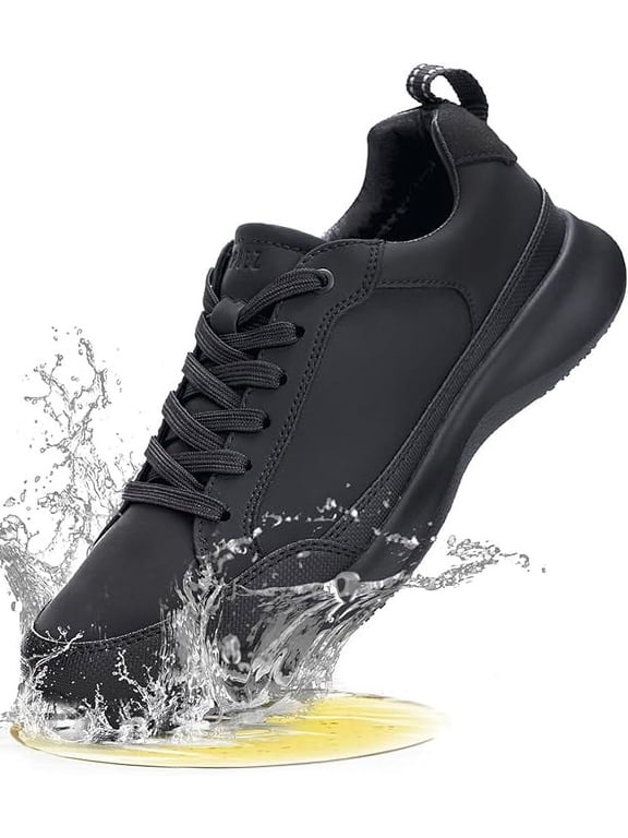 Men's Non-Slip Work Shoes, ASTM F2892 Certified Waterproof Oil-Resistant Safety Sneakers for Food Service, Warehouse & Outdoor - Black, Size 7.5