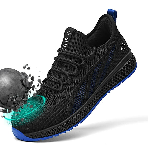 SPIEZ® Unisex Composite Toe Shoes,Breathable Work Sneakers, Lightweight Safety Shoes for Construction|Warehouse|Security Checks|Delivery Work–Black Blue,Size 9 Men/10.5 Women