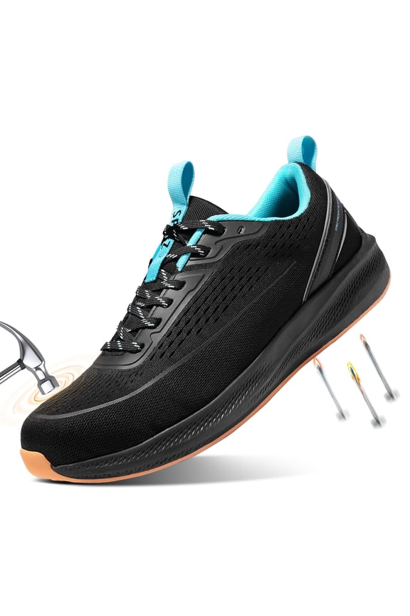 ® Men’s Composite Toe Safety Shoes, Non Slip Puncture Resistant Outdoor Work Sneakers,Black Blue Size 12