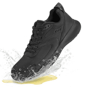 SPIEZ Men's Slip Resistant Shoes, Waterproof Oilproof Lightweight Non Slip Sneakers, Chef Restaurant Work Shoes -Black Size 10