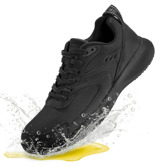 SPIEZ Men's Slip Resistant Shoes, Waterproof Oilproof Lightweight Non Slip Sneakers, Chef Restaurant Work Shoes-Black Size 11
