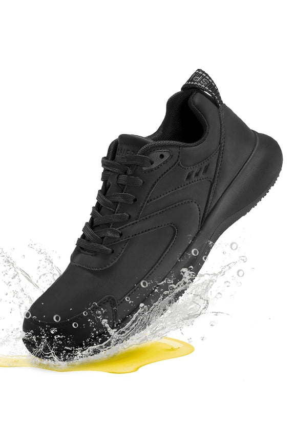 Men's Slip Resistant Shoes, Waterproof Oilproof Lightweight Non Slip Sneakers, Chef Restaurant Work Shoes -Black Size 7.5