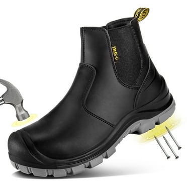 SPIEZ Men's Steel Toe Chelsea Safety Boots, Non-Slip Waterproof Welding 6-Inch Work Boots, Anti Smashing Puncture-Proof Leather Boots – Black Size 10