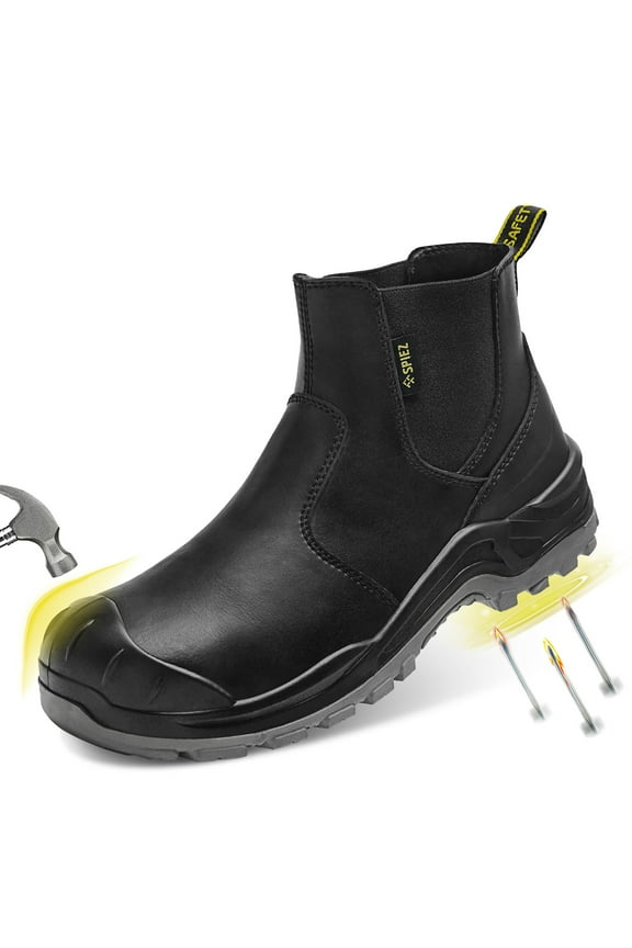 Men's Steel Toe Chelsea Safety Boots, Non-Slip Waterproof Welding 6-Inch Work Boots, Anti Smashing Puncture-Proof Leather Boots – Black Size 11.5