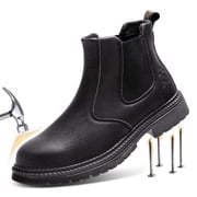 SPIEZ SPIEZ Mens Steel Toe Chelsea Safety Boots, Slip-On Waterproof Work Boots, Puncture-Proof Leather Shoes for Factory|Construction|Outdoor   Black Size 10
