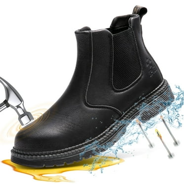 SPIEZ Men's Steel Toe Chelsea Safety Boots, Non-Slip Waterproof Welding 6-inch Work Boots, Lightweight Puncture-Proof Leather Shoes – Black Size 9