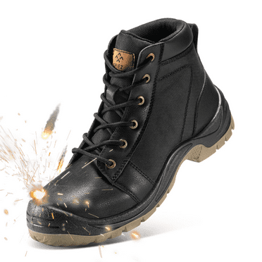 SPIEZ Men's Steel Toe Work Boots – Puncture-Proof, Non-Slip Safety Boots for Industrial, Construction, Hiking, Tactical, and Outdoor Use,Black Size 10