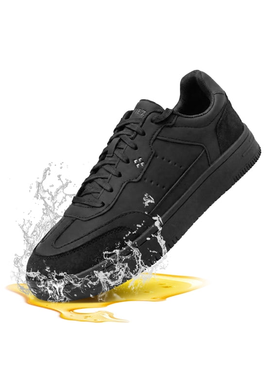 Non Slip Work Shoes for Women, ASTM F2892 Certified Water-Repellent Oil-Resistant Sneakers for Food Service, Nursing or Daily Wear, Black Size 8