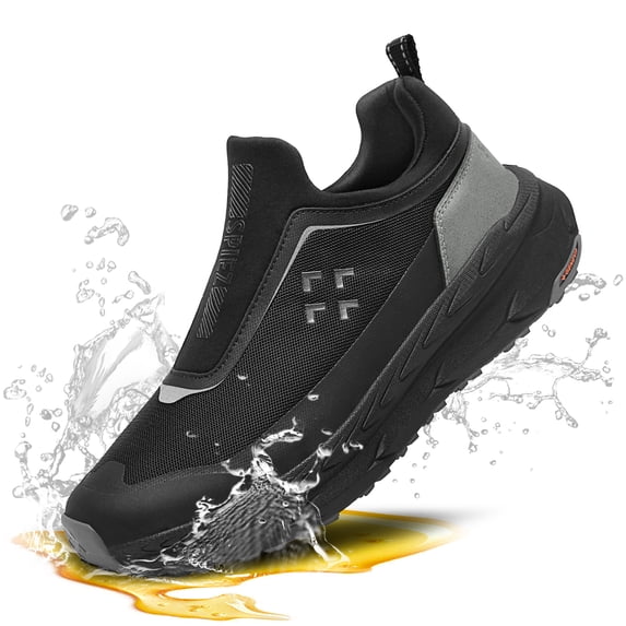 SPIEZ Non Slip Work Shoes for Men, Slip Resistant Kitchen & Restaurant Shoes, Lightweight Slip-On Service Shoes for Standing All Day, Oil-Resistant Occupational Work Sneakers, Black Size 11.5