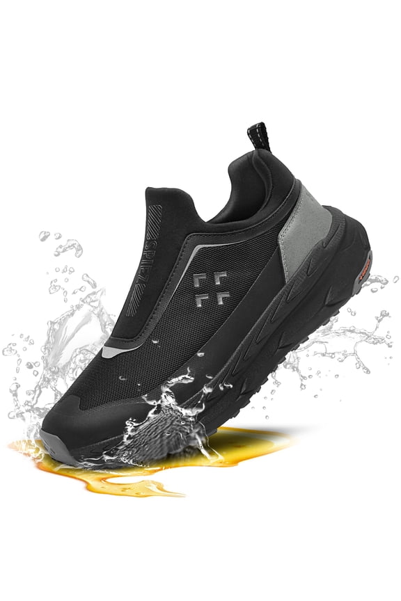 Non Slip Work Shoes for Men, Slip Resistant Kitchen & Restaurant Shoes, Lightweight Slip-On Service Shoes for Standing All Day, Oil-Resistant Occupational Work Sneakers, Black Size 11