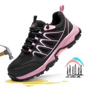SPIEZ  Composite Toe Non Slip Safety Shoes for Women,EN ISO 20345 Standard Oil-Resistant Work Shoes,Breathable Lightweight Safety Sneaker for Work & Daily Wear-Black Pink,Size 8 Women