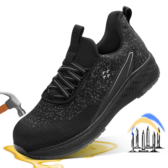 ® SRC Slip Resistant Safety Shoes,Composite Toe No Slip Work Shoes, Unisex Slip-On Breathable Sneaker-Black,Size 10.5 Men