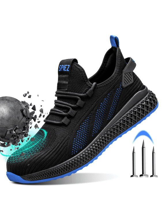 ® Unisex Composite Toe Safety Shoes–ASTM Certified Non-Slip Work Shoes, Lightweight Breathable Puncture Resistant Safety Sneakers for Work & Daily Wear–Black Blue,Size 8.5 Men/9.5 Women