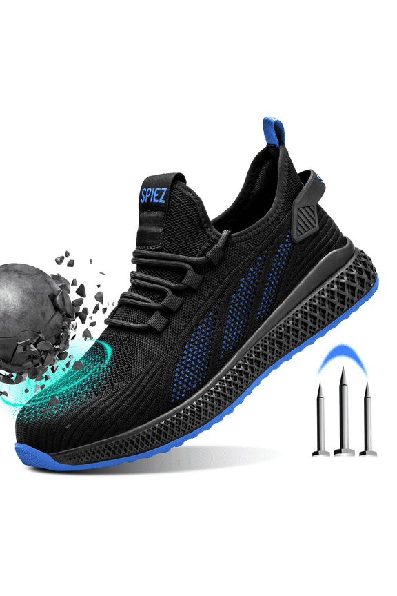 ® Unisex Composite Toe Safety Shoes–ASTM Certified Non-Slip Work Shoes, Lightweight Breathable Puncture Resistant Safety Sneakers for Work & Daily Wear–Black Blue,Size 8.5 Men/9.5 Women