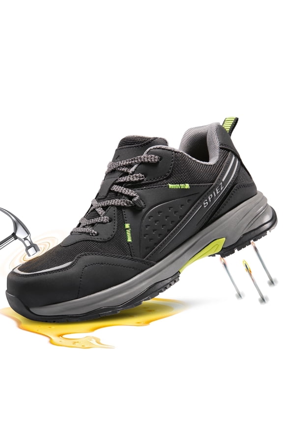 ® Composite Toe Safety Shoes for Men, Oil-Resistant Lightweight Work Shoes, Durable Non Slip Sneakers for Hiking, Construction, Outdoor & Warehouse Use, Balck Green, Size 10.5