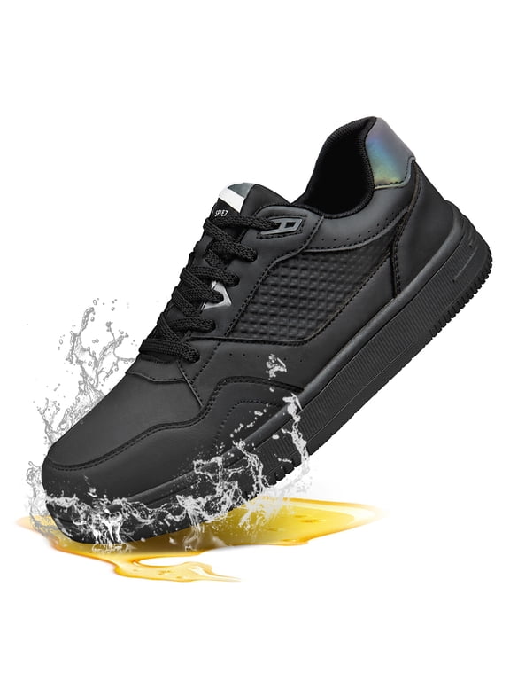 Slip Resistant Work Shoes for Men Women, Waterpfoof Oil Resistant Non-Slip Sneakers for Chef, Food Service, Restaurant, and Nursing - Black Size 10 Women/8.5 Men