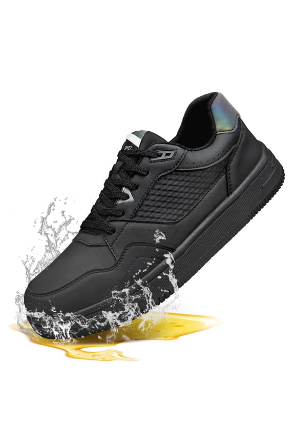 Slip Resistant Work Shoes for Men Women, Waterpfoof Oil Resistant Non-Slip Sneakers for Chef, Food Service, Restaurant, and Nursing - Black Size 8 Women/6.5 Men