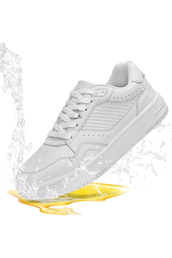 ® Slip Resistant Work Shoes for Men Women,Waterproof Unisex Non Slip Shoes,Oil Resistant Easy Clean Sneaker for Restaurant, Nurse,Retail & Daliy Wear,White Women 13/Men 11.5