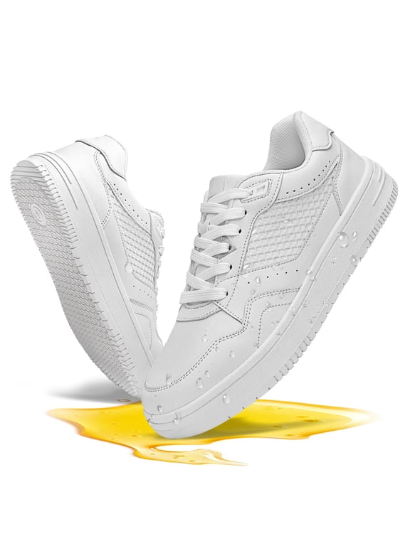 ® Slip Resistant Work Shoes for Men Women,Waterproof Unisex Non Slip Shoes,Oil Resistant Easy Clean Sneaker for Restaurant, Nurse,Retail & Daliy Wear,White Women 8/Men 6.5