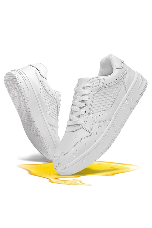 ® Slip Resistant Work Shoes for Men Women,Waterproof Unisex Non Slip Shoes,Oil Resistant Easy Clean Sneaker for Restaurant, Nurse,Retail & Daliy Wear,White Women 8/Men 6.5