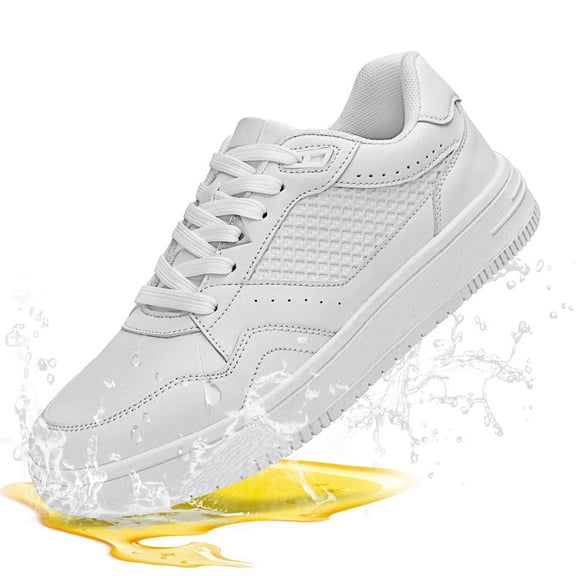 SPIEZ® Slip Resistant Work Shoes for Men,Waterproof Non Slip Shoes Women,Oil Resistant Easy Clean Sneaker for Restaurant, Nurse,Retail & Daliy Wear,White Women 6/Men 4.5