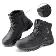 SPIEZ  Mens Steel Toe Work Boots, Anti-Static Waterproof Safety Boots, Non-Slip High Top Lace-Up Shoes with Zipper, Puncture-Resistant, for Industrial & Construction Use, Black, Size 9