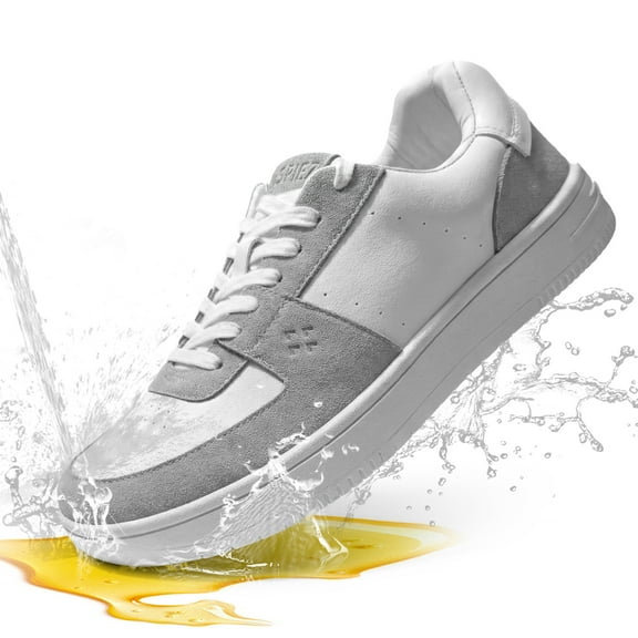 SPIEZ Women's Non-Slip Shoes, Waterproof & Electrical Hazard Work Sneakers for Service Industry, Nursing & Skateboarding - White,Size 7.5