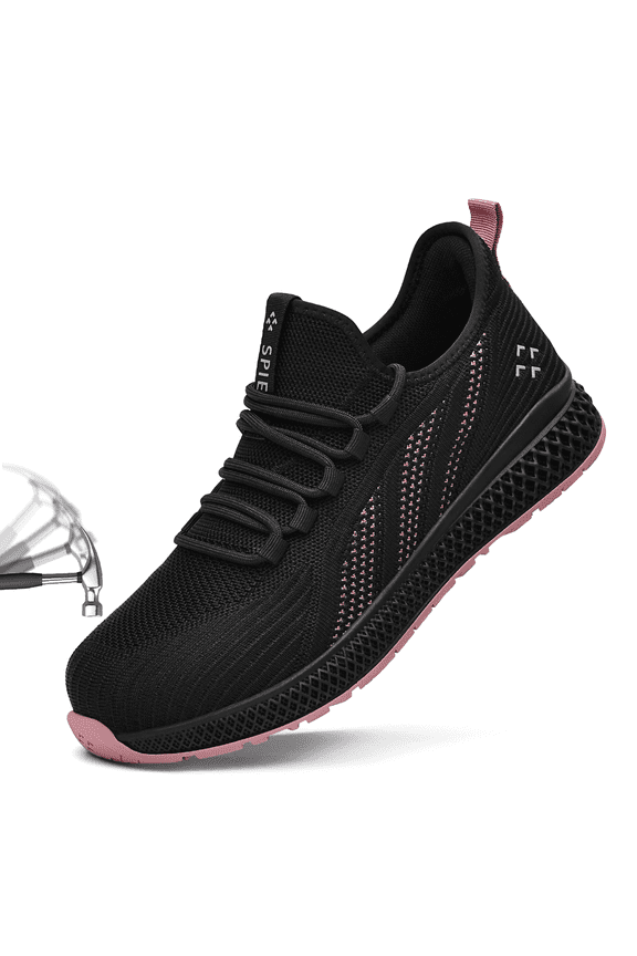 Women's Composite Toe Safety Shoes, Breathable Anti-Smashing Work Shoes Without Steel Toe, Lightweight Walking Sneakers for Professional & Daily Comfort - Black 6