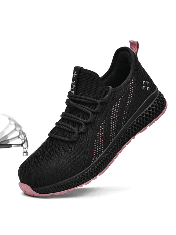 Women's Composite Toe Safety Shoes, Breathable Anti-Smashing Work Shoes Without Steel Toe, Lightweight Walking Sneakers for Professional & Daily Comfort - Black 8
