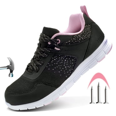 SPIEZ Women's Lightweight Composite Toe Safety Shoes, Slip Resistant Puncture Proof Work Shoes, Breathable Safety Toe Sneakers for Work and Daily Wear - Black Size 6