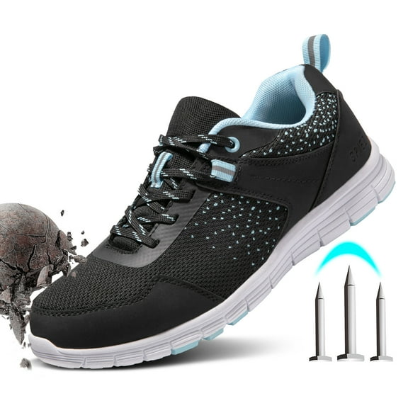 SPIEZ® Women's Composite Toe Safety Shoes,Non Slip Shoes,Breathable Lightweight Safety Sneakers for Work and Daily Wear, Black Blue Size 7.5