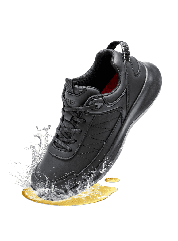 Women's Non Slip Shoes, Waterproof Oilproof Slip Resistant Work Sneakers for Chef, Food Service, Restaurant, and Nursing - Black Size 8.5