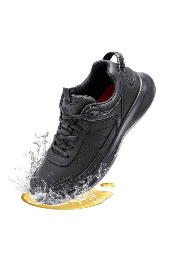 Women's Non Slip Shoes, Waterproof Oilproof Slip Resistant Work Sneakers for Chef, Food Service, Restaurant, and Nursing - Black Size 8.5