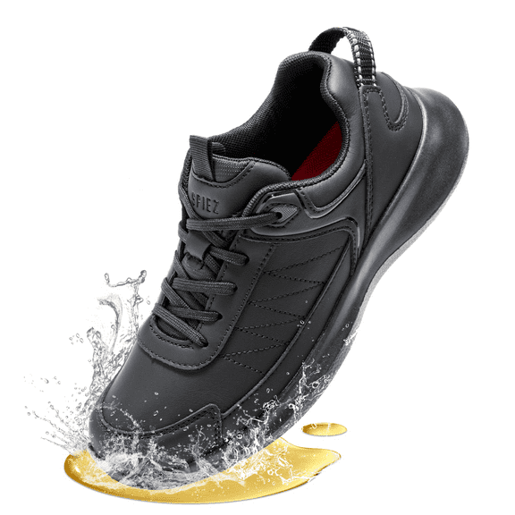 SPIEZ Women's Non Slip Shoes, Waterproof Oilproof Slip Resistant Work Sneakers for Chef, Food Service, Restaurant, and Nursing - Black Size 8.5