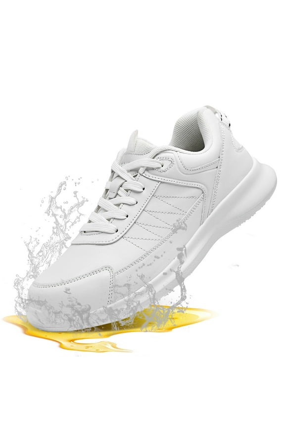 Women's Non-Slip Shoes, Waterproof Oil Resistance Work Sneaker with Arch Support, Lightweight for All-Day Wear, White Size 8