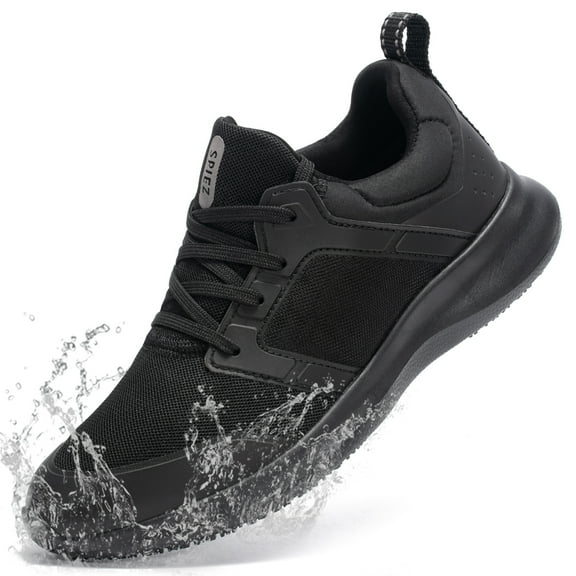 SPIEZ Women's Slip Resistant Shoes, Waterproof Oilproof Lightweight Non Slip Shoes for Women, Chef Waitress Restaurant Breathable Work Shoes - Black Size 8
