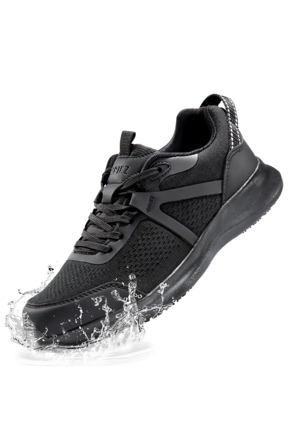 Women’s Slip Resistant Work Shoes – Waterproof, Oilproof, Breathable Non-Slip Sneakers for Chef, Food Service, Restaurant, and Nursing – Black, Size 7.5