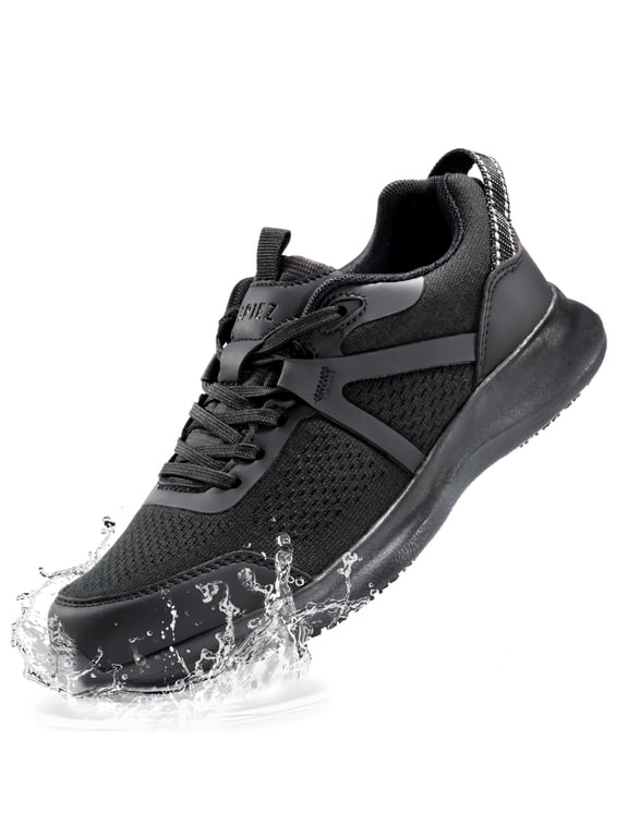 Women's Slip Resistant Work Shoes – Waterproof, Oilproof, Breathable Non-Slip Sneakers for Chef, Food Service, Restaurant, and Nursing – Black, Size 8