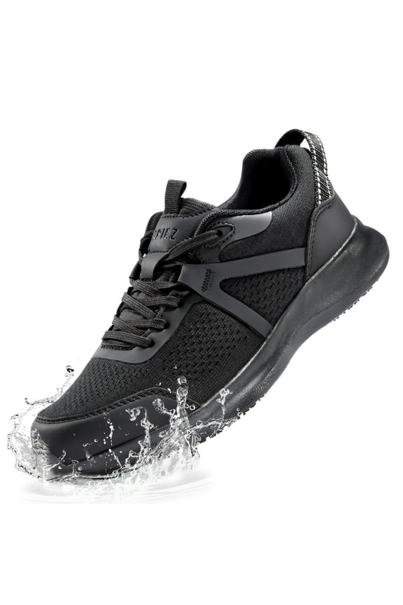 Women’s Slip Resistant Work Shoes – Waterproof, Oilproof, Breathable Non-Slip Sneakers for Chef, Food Service, Restaurant, and Nursing – Black, Size 9