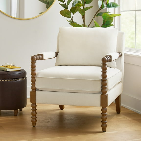 Pioneer Woman Harper Spindle Accent Chair, Antique White Fabric Upholstery