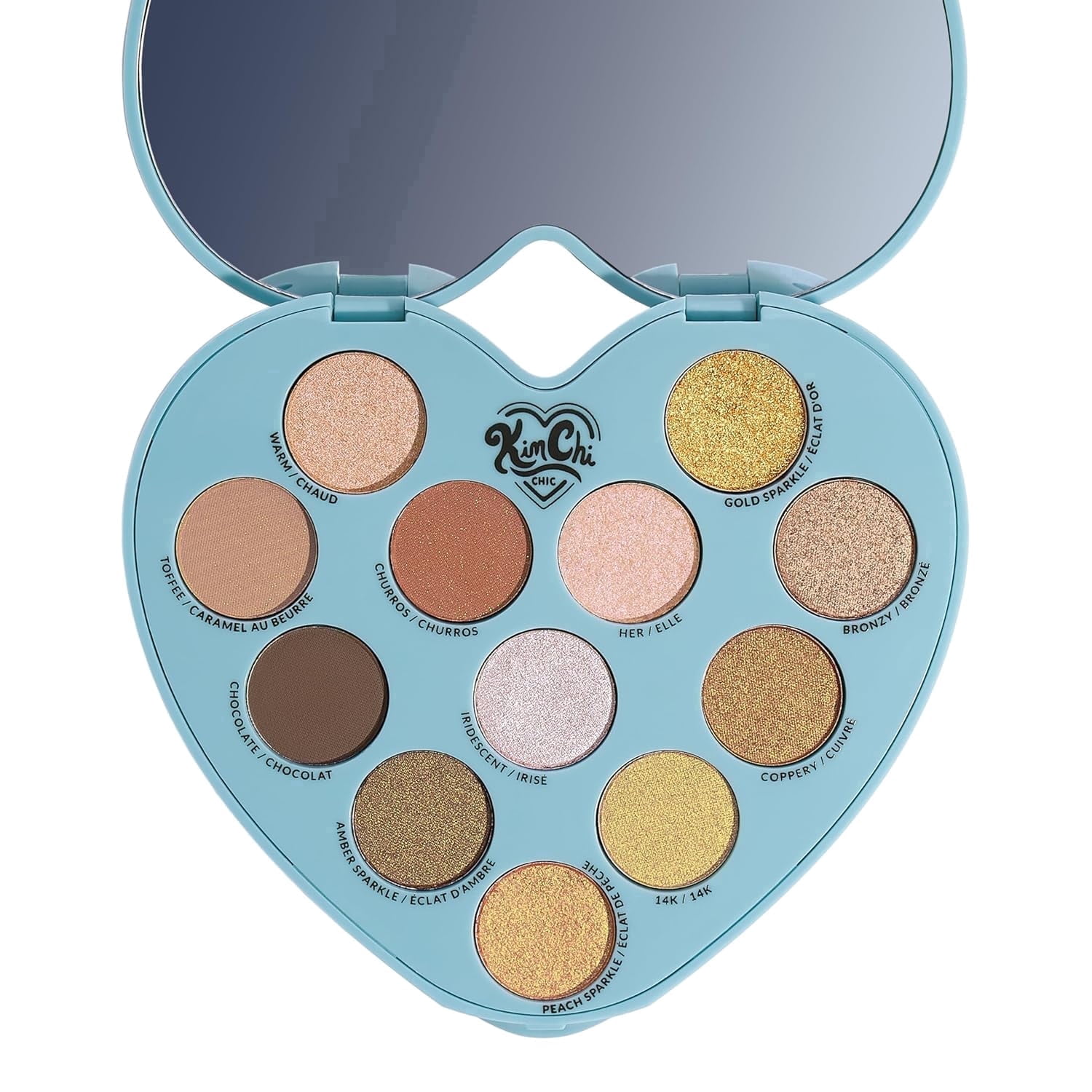 KimChi Chic Beauty Spinning Hearts Love Eyeshadow & Pigment Palette - 12 Shades for Soft Glam to Bold Looks, Long Lasting, Blendable, Cruelty Free, Partner in Crime 0.3 oz