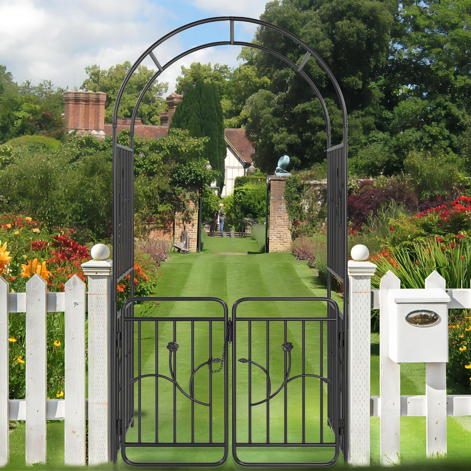 SPITEZ Metal Garden Arch with Gate Garden Arbor Trellis for Climbing ...