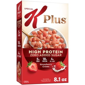 Kellogg's Special K Plus Strawberry Creme High Protein Zero Added Sugar Cereal, Protein Breakfast, 8.1 oz