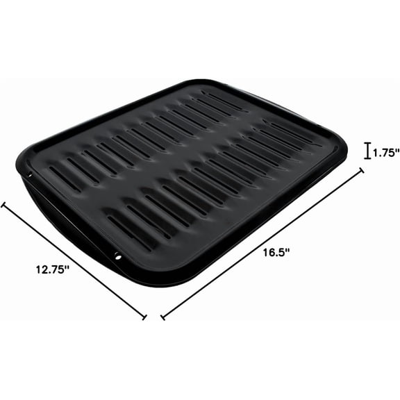 SPL50016 Large 2-Piece Broiler Pan & Grill Set Porcelain-on-Steel 16-1/2"x12-3/4"x1-3/4" Broiler Pan for Oven, Black & 15" x 10.5" Premium Nonstick
