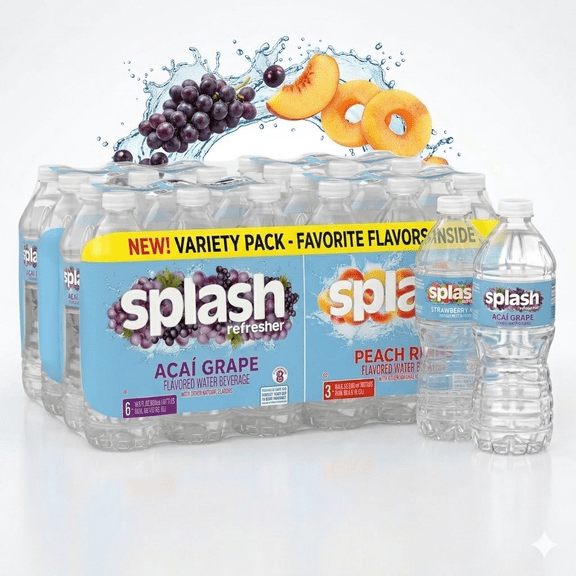 SPLASH Refresher Acai Grape & Peach Rings 16.9oz 24 Pack 12 Each