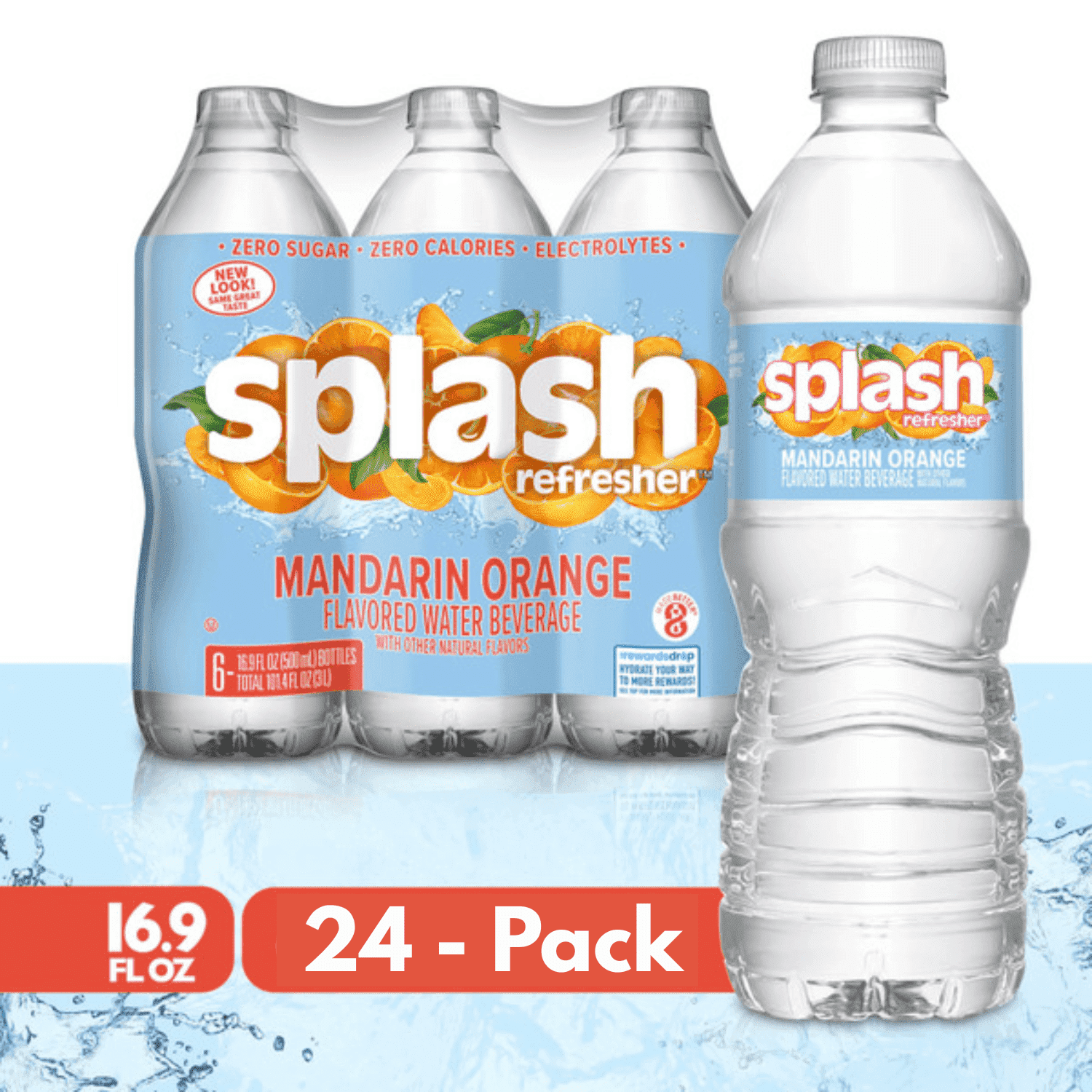 SPLASH Refresher Mandarin Orange Flavored Water Beverage, 16.9 fl oz Bottles + 3 Free Soda Cans
